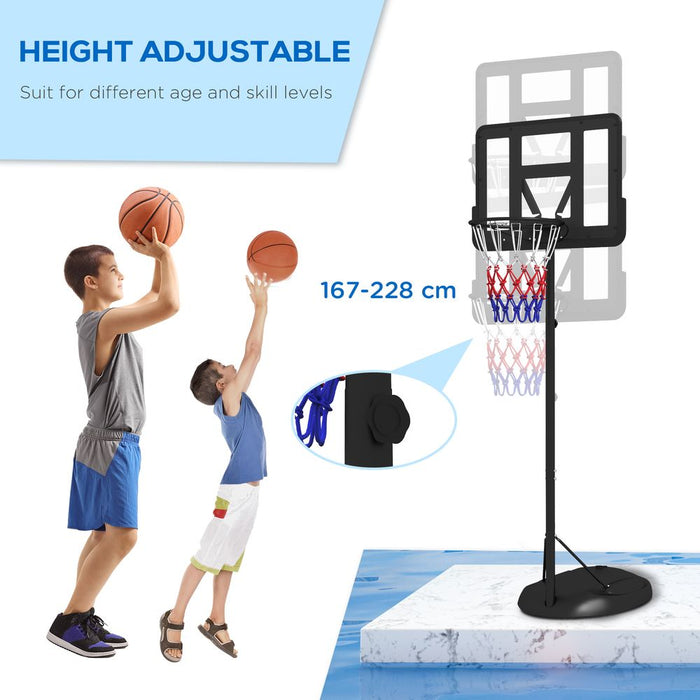 PORTABLE Basketball Hoop & Stand w/ Weighted Base, Wheels - BLACK