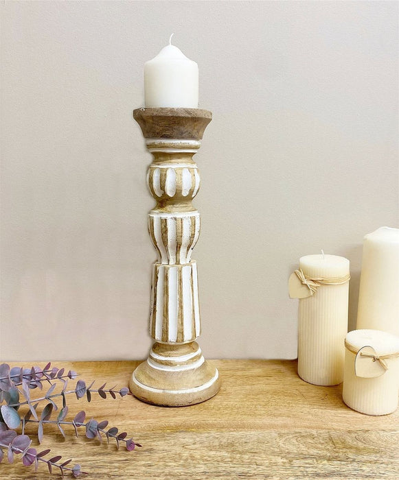 Rustic Greek 38cm Wooden Candle Stick