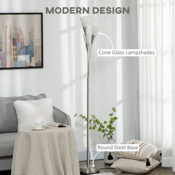 Modern Floor Lamp for Living Room Bedroom, 3 Light Upright Standing Lamp