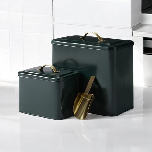 12/9"SET2 CAST IRON STORAGE TIN WITH SCOOP