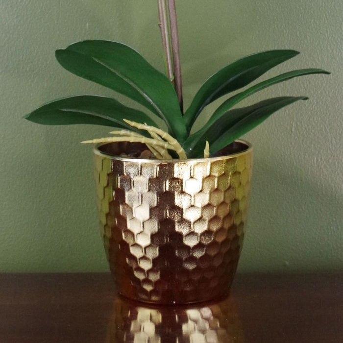 50cm Dark Red Gold Pot Real Touch Orchid | Luxury Artificial Plant