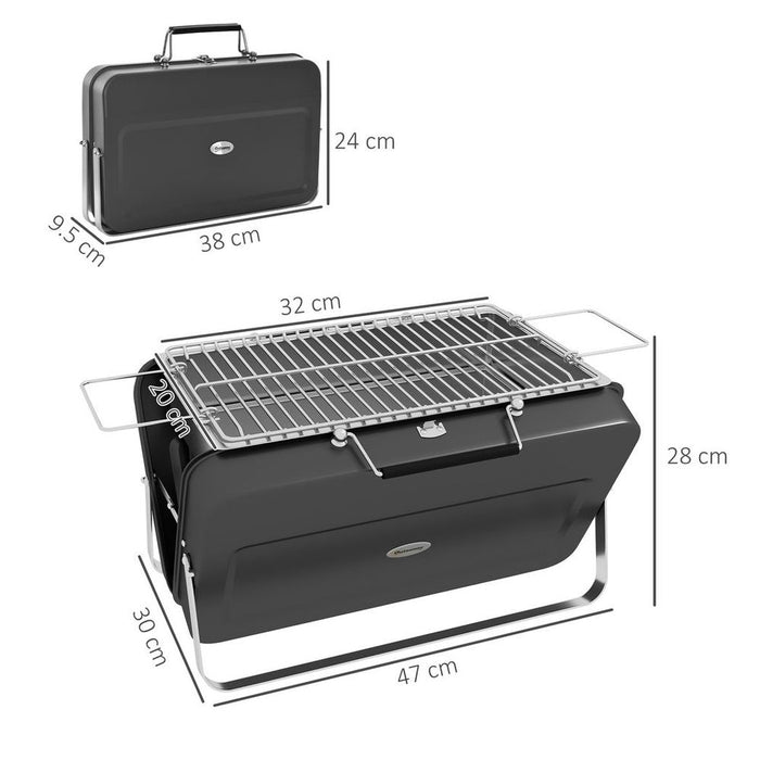 Outsunny Portable BBQ Grill - Compact Suitcase Design for Camping & Picnic, Black