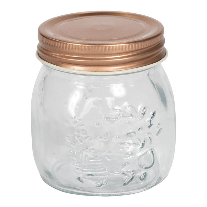 Premium Large Kitchen Glass Jar - Embossed Design, Copper Lid - 300ml Capacity