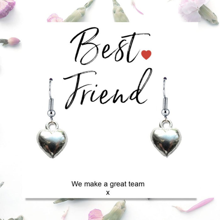 Best Friend Earrings & Message Card - Heart Charm Gift