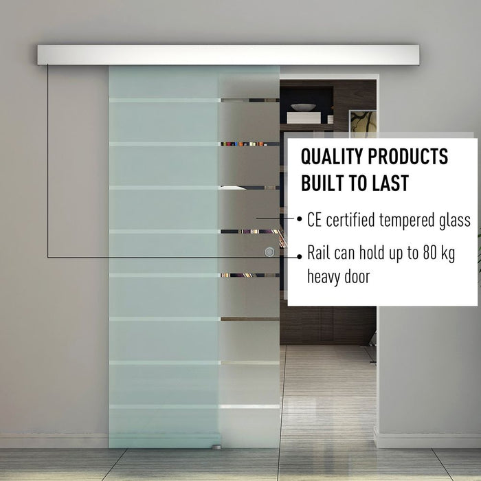 Tempered Sliding Barn Door Kit Aluminum-alloy Rail Frosted Glass