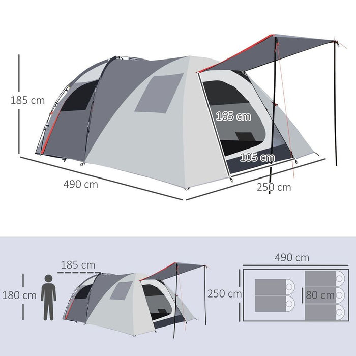 Outsunny 4-5 Man Tunnel Camping Tent: Two Rooms, Portable Mat - High Quality