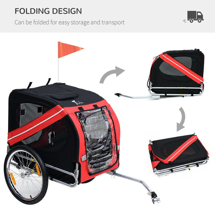 Pawhut Folding Dog Carrier Bicycle Pet Trailer in Steel Frame Stroller - Red & Black