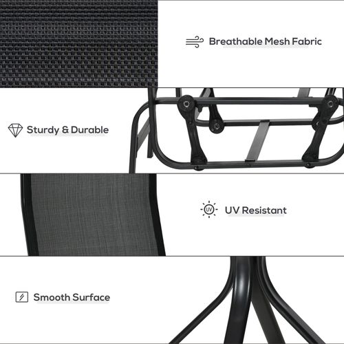 3 PCs Gliding Rocking Chair With Tea Table Smooth Rockers Sling Seat