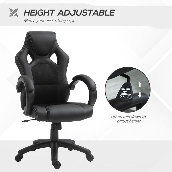 Premium Swivel Gaming Chair - Adjustable Height, 360° Swivel, PU Leather - Black