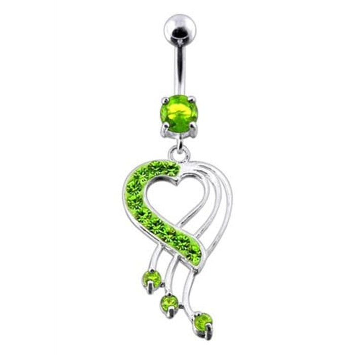 Fancy Jeweled Heart Dangling Navel Body Jewelry Ring