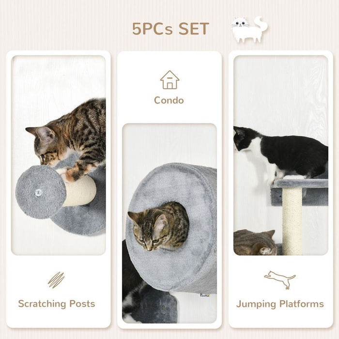 Ultimate Cat Wall Set with Perch, Condo, Scratching Post - Quality Grey Furniture for Cats