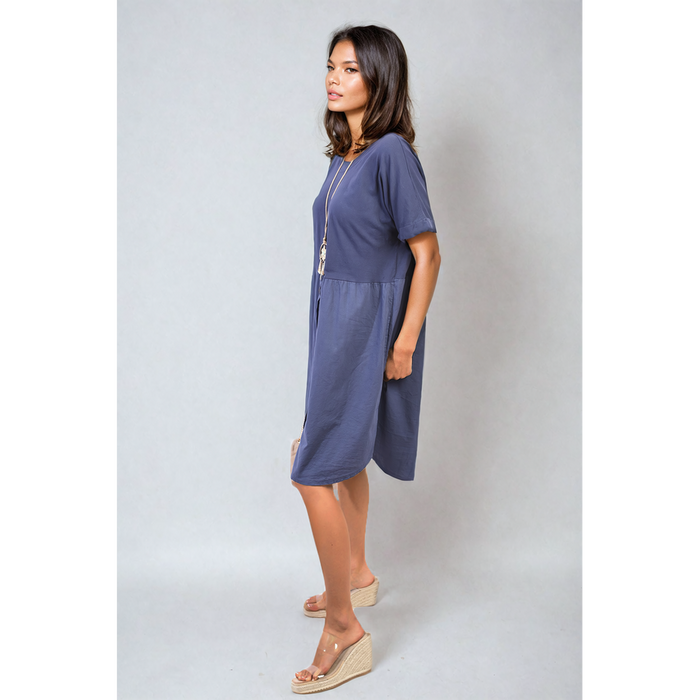 Short Sleeve Button Front Midi Dress