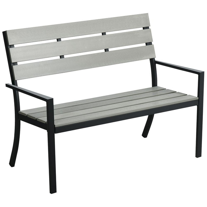 Outsunny Grey Steel Frame Garden Loveseat - Durable & Stylish 2 Seater Bench - 122x65x92cm - Perfect for Outdoor Relaxing