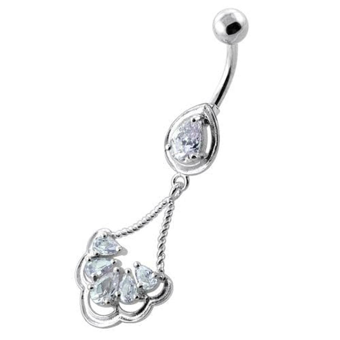 Fancy Flower Jeweled Dangling Navel Belly Ring