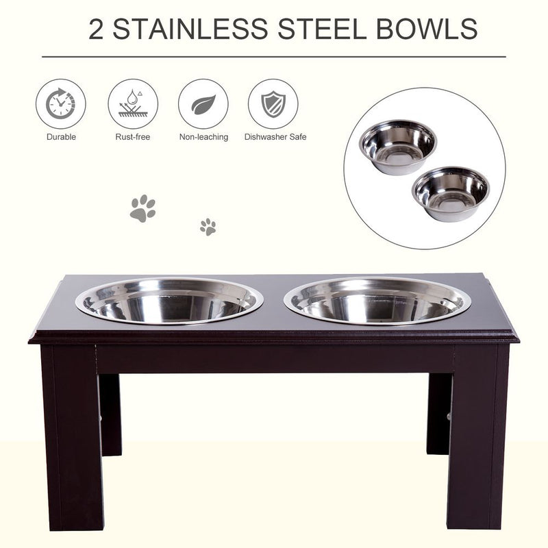 Raised Dog Bowls Pet Feeder Elevated Double Stainless Steel Water Brown Pawhut