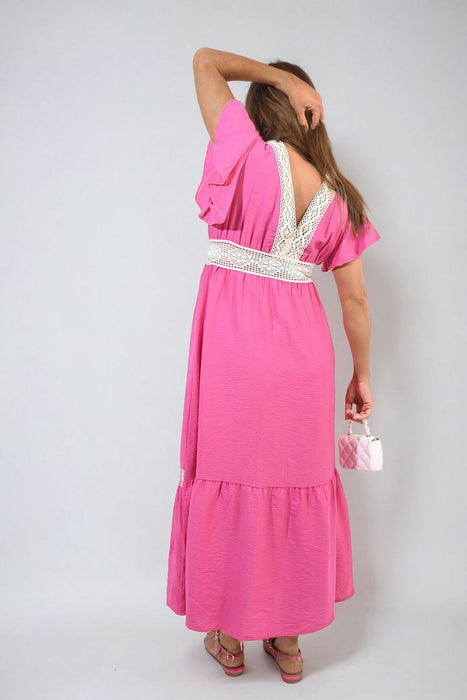 Timeless Elegance: V-neck Lace Trim Maxi Dress