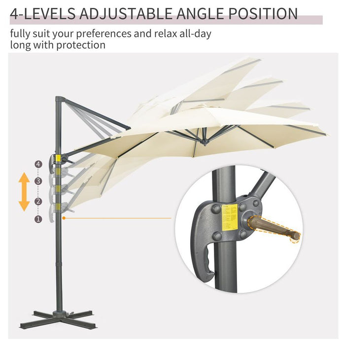 Premium 3x3 Cantilever Garden Umbrella | White | Strong Aluminium Frame | 360° Shade | Cross Base