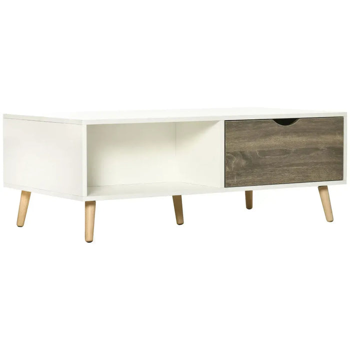 Modern Coffee Tables for Living Room w/ Storage Shelves, 2 Drawers, White