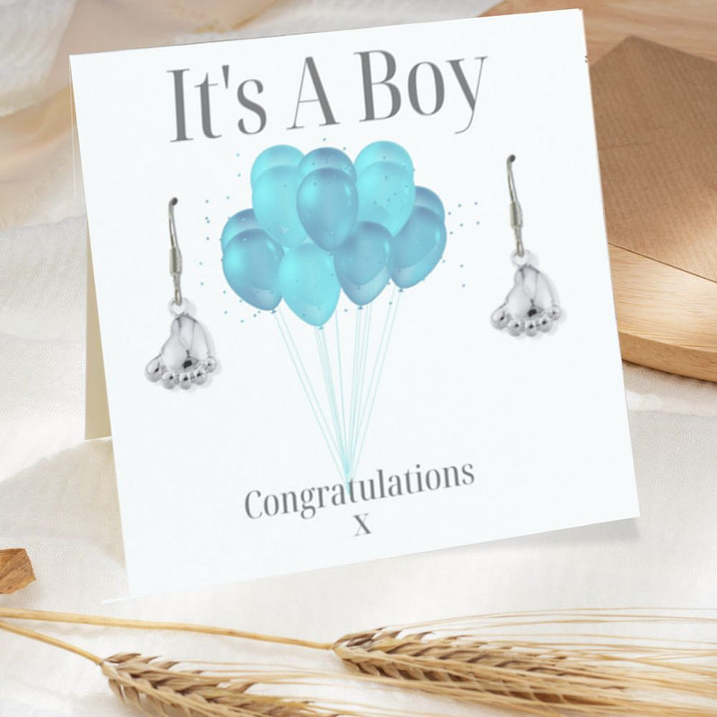 It's A Boy Earrings - Balloon Gift Card