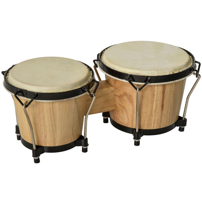 HOMCOM Wooden Bongo Drums, Φ20cm & Φ18cm Bongs w/Drum Head, Percussion Instrument, Drums, Tuning Wrench For Adults Beginners