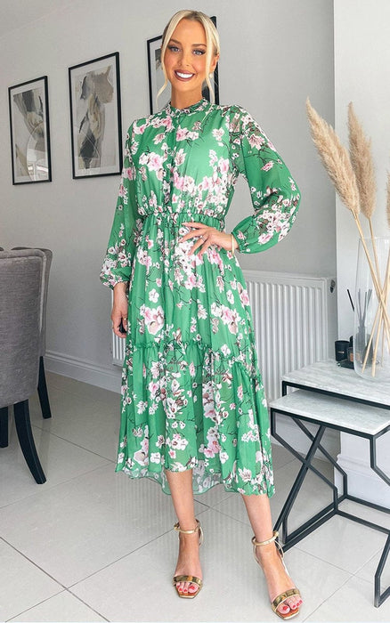 Standout Floral Tiered Midi Dress