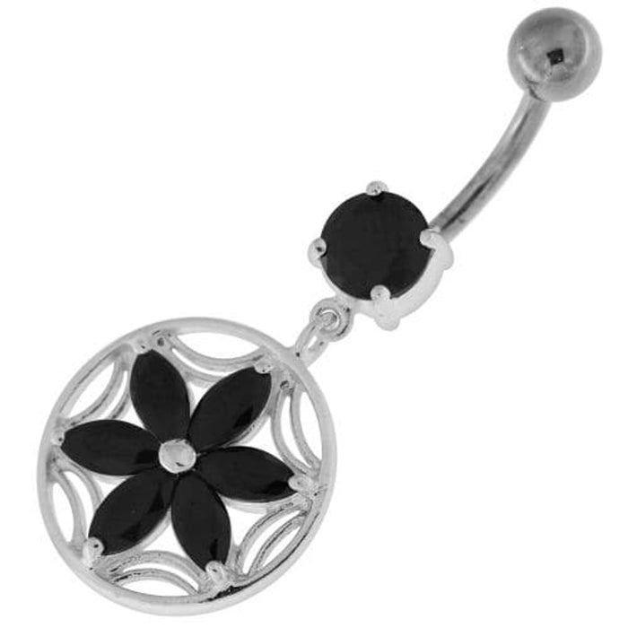 Sterling Silver Dazzling Flower Filigree Navel Bar