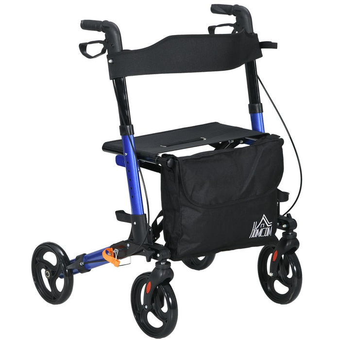 Premium 4-Wheel Rollator Walker: Adjustable, Lightweight, Blue – Includes Seat & Bag for Convenient Mobility