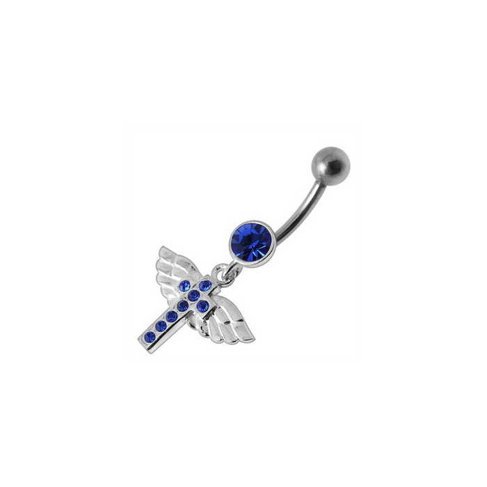 Jeweled Flying Cross Dangling Belly Ring