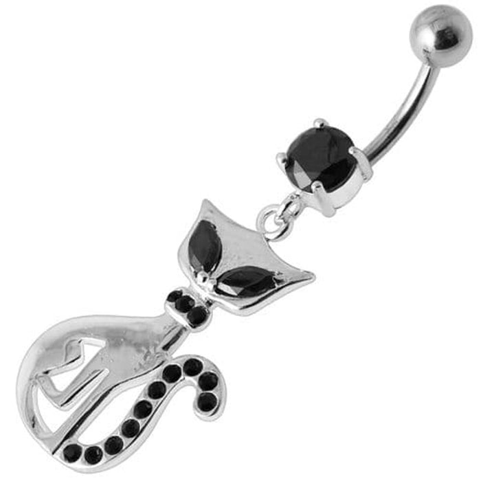 Jeweled Cat Dangling Belly Bar