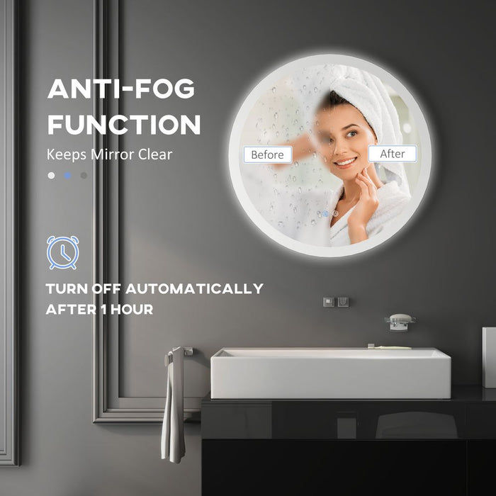 kleankin Illuminated Bathroom Mirror with LED Lights, 3 Colours, Defogging Film