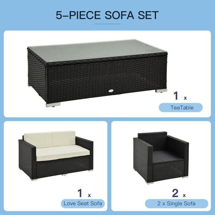 4 Pieces Rattan Sofa Set, Steel-Black