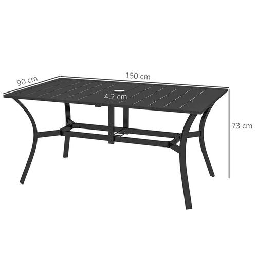 Outsunny Garden Dining Table with Steel Frame and Slatted Top for Balcony Black