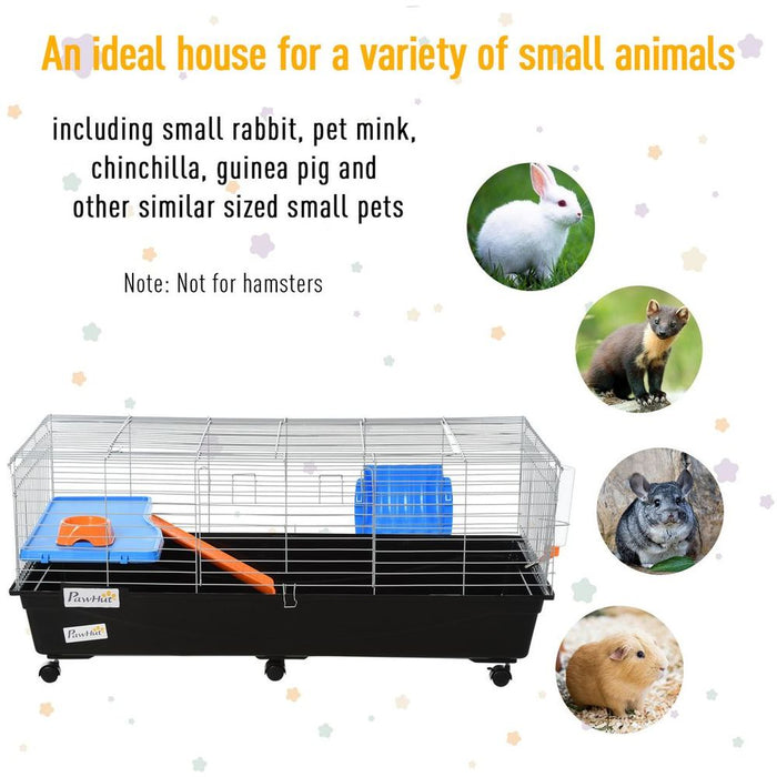 PawHut 119cm Small Animal Cage for Rabbit Ferret Guinea Pig w/ Food Dish Black