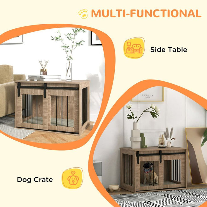 Luxury Brown Dog Crate Furniture with Cushion - Medium Dogs