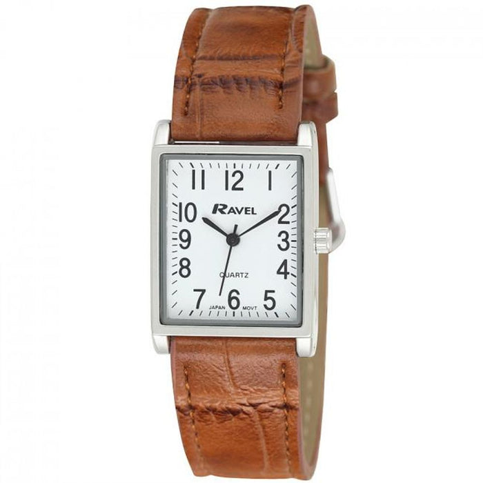 Ravel Mens Fashion Rectangle Shape Dial Brown Leather Strap Watch R0120.12.1A