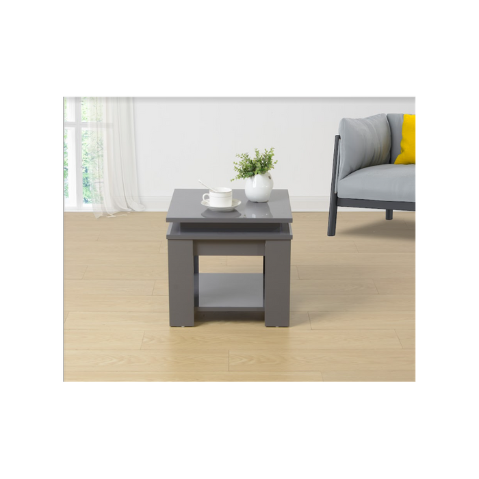 EFFULGENCE Grey Square Side Table - Blue LED Light - Premium Quality