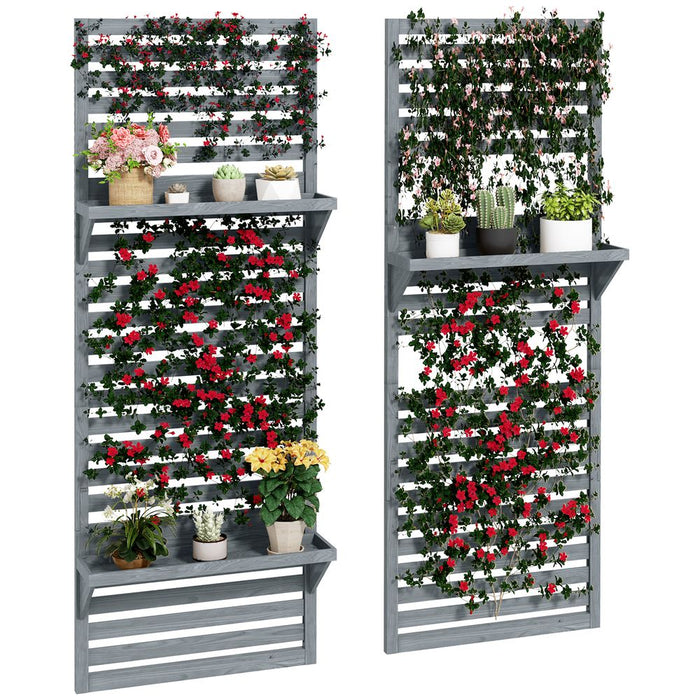 Premium Outsunny Wall Mounted Plant Stands - Set of 2 - Shelves & Trellis