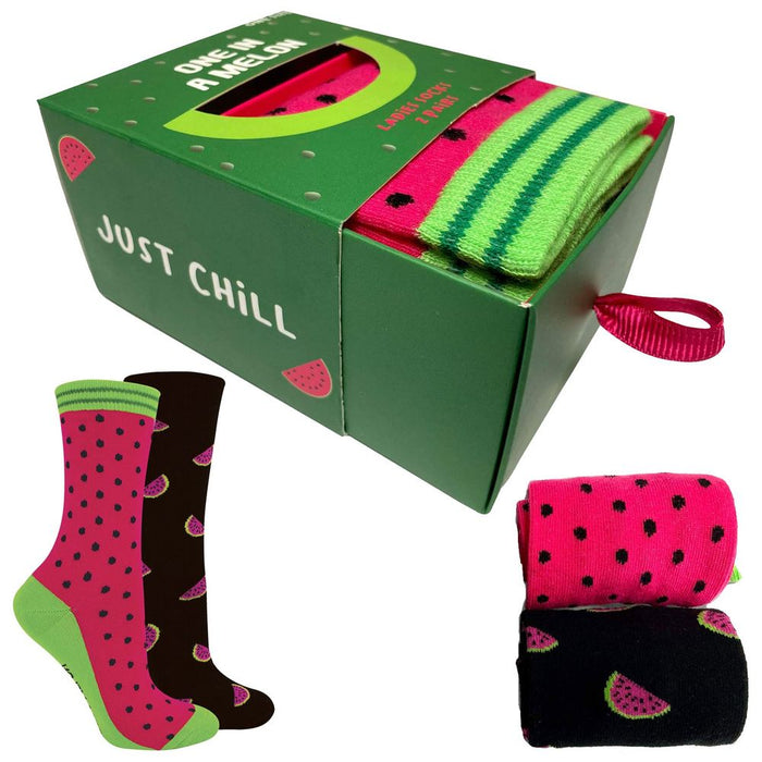 BOXT Socks - Melon | Ladies 2 Pack | Fruity Patterns | Gift Box | Cotton Rich | Reinforced | One Size