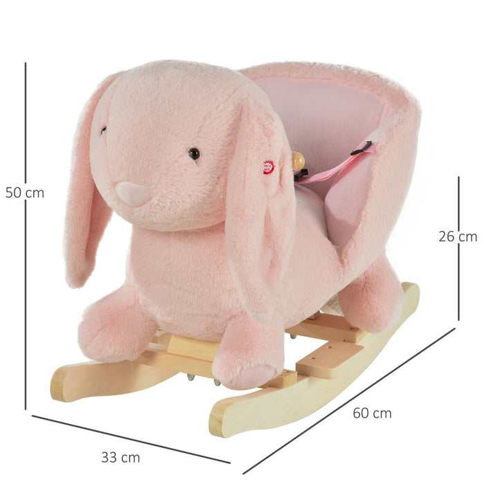 HOMCOM Kids Children Rocking Horse Plush Ride On Rabbit Seat w/Sound Wood Base Seat Safety Belt Toddler Baby Toy Rocker Pink 18-36 Months