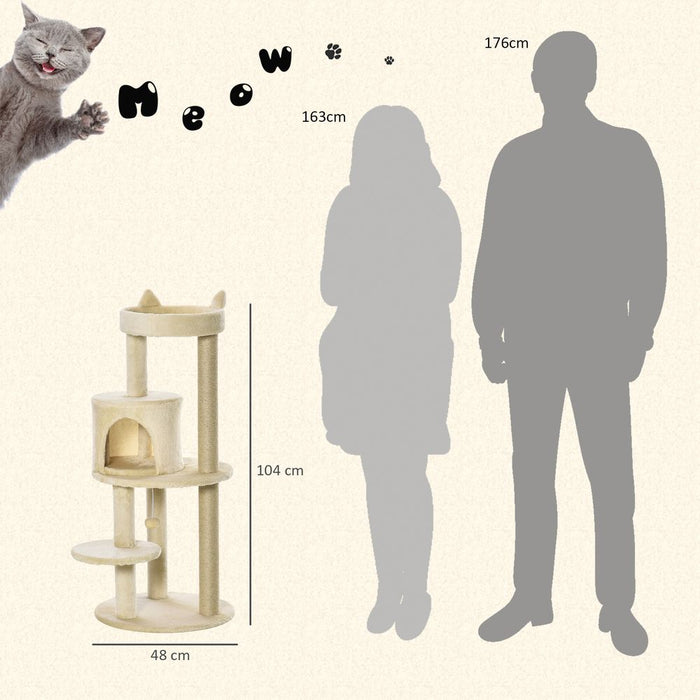 Deluxe 3-Tier Cat Activity Tree - Beige - Best Quality - Pawhut