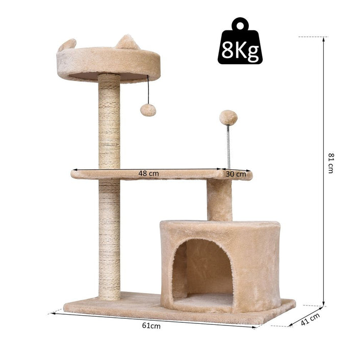 PawHut Mult-level Cat Tree Scratch Post Scratcher Climbing Tower Kitty Activity Center Condo Perch Jumping Platforms Beige 61L x 41W x 81H cm