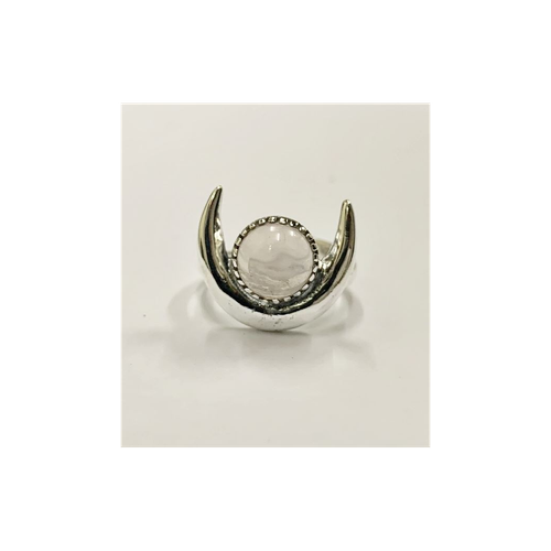 Halo Half Moon Ring, Rose Quartz