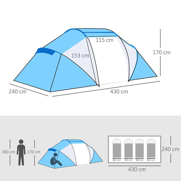 Spacious Camping Tent Dome - 4-6 Persons - for Family, Travel, Hiking, Fishing - Outsunny