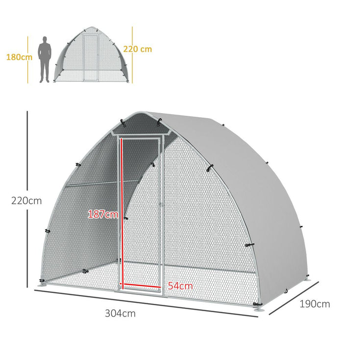 PawHut Walk-In Chicken Run w/ Cover, 4-6 Chickens, 3x1.9x2.2m