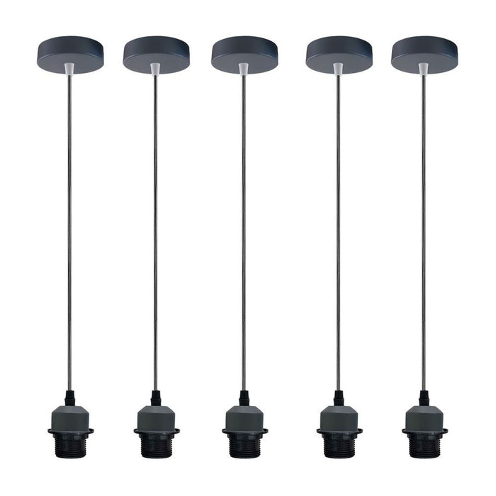 Industrial Grey Pendant Light 5-Pack - E27 Lamp Holder - Addable Lampshade - High Quality