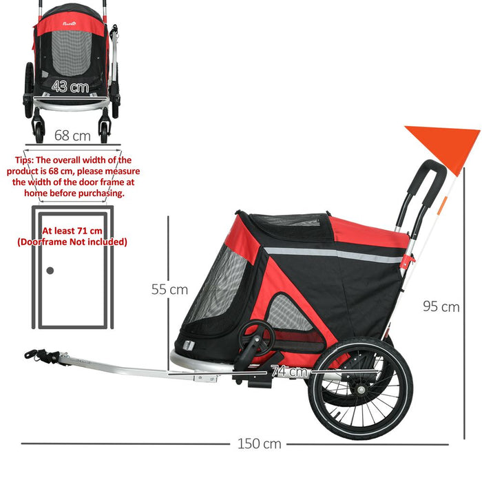 Premium PawHut 2-in-1 Dog Bike Trailer & Stroller - Foldable & Safe - For Medium Dogs - Red