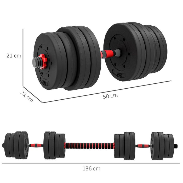 HOMCOM 30kg Adjustable 2 IN 1 Barbell Dumbbells Weight Set for Body Fitness