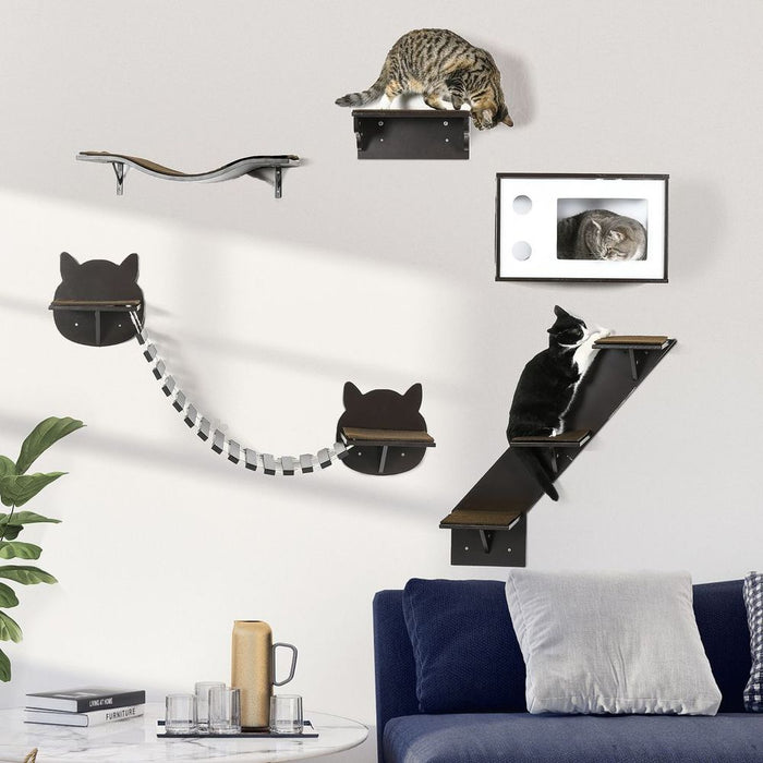 Premium 5-Piece Cat Wall Shelves w/ Curved Platform, Cat House, Bridge, Stairs ? Best Quality!