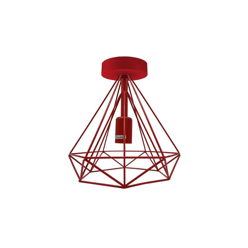Vintage Red Metal Cage Semi Flush Mount Ceiling Light - High-Quality E27 Holder - Elegant and Stylish