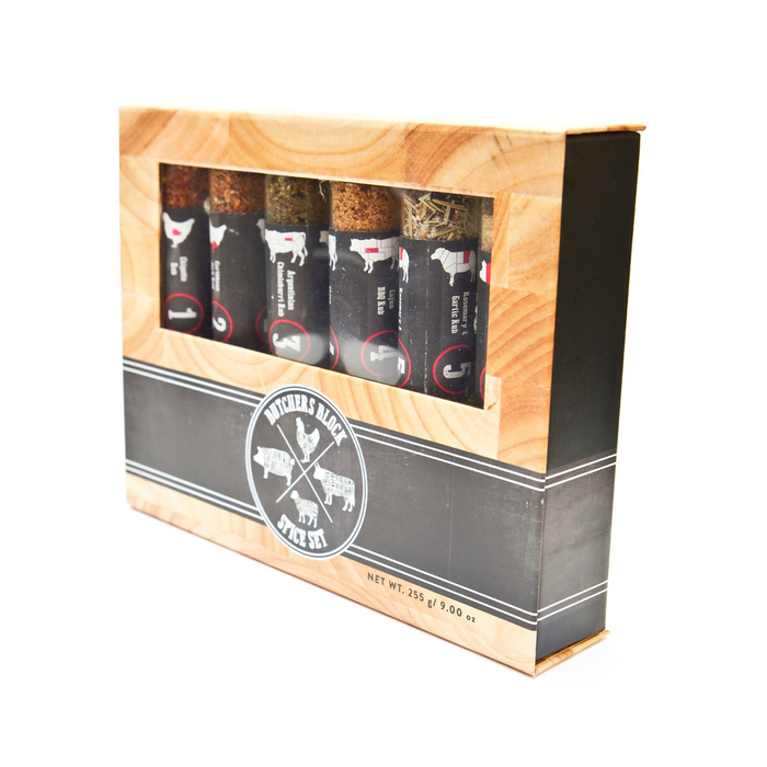 Butchers Block | 6 XL Glass Tubes Spice Gift Set | BBQ Masters Treat